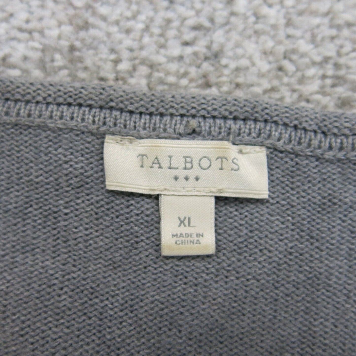Talbots Womens Pullover Sweater Crew Neck Shoulder Zip Solid Gray Size X Large