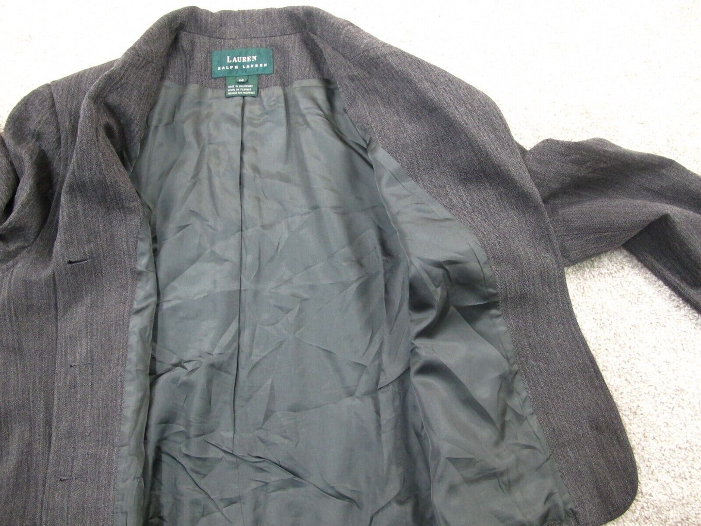 Lauren Ralph Lauren Womens Blazer Coat Single Breasted Pockets Black Gray SZ 14