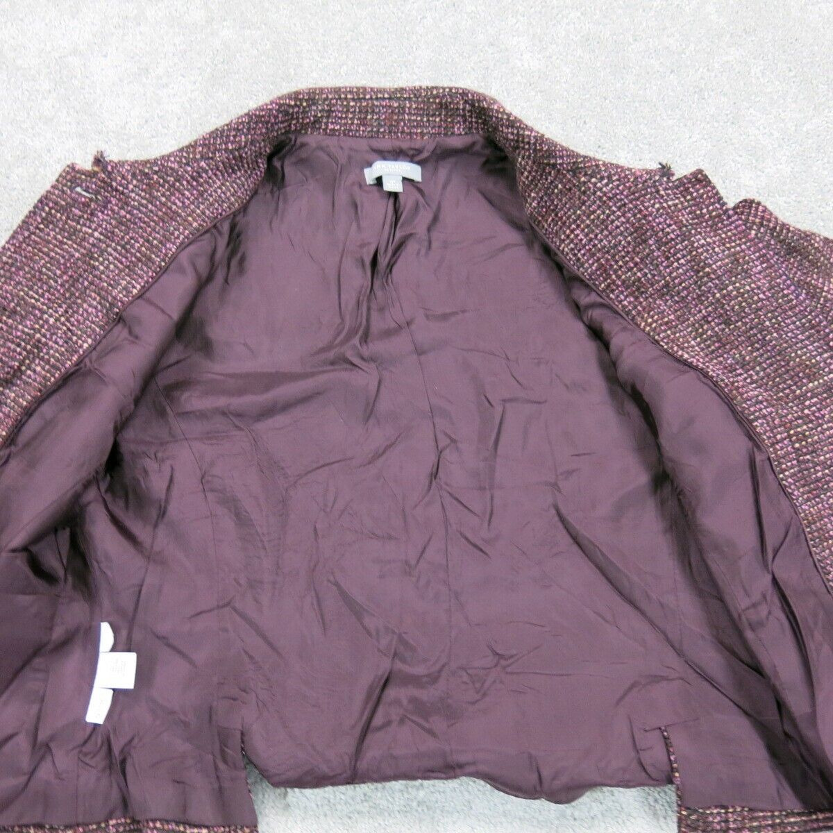 ANN Taylor Womens Tweed Coat Jacket Single Breasted Long Sleeves Pockets Red 12