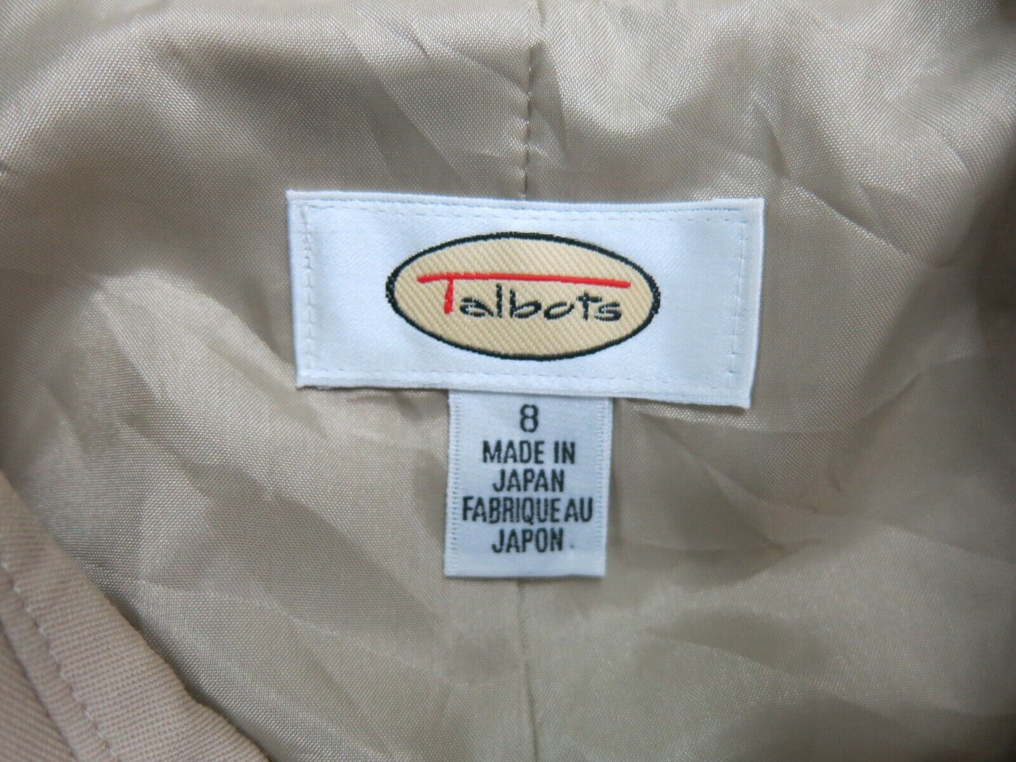 Talbots Mens Trench Coat Front Button Long Sleeves Collar Pockets Beige Size 8