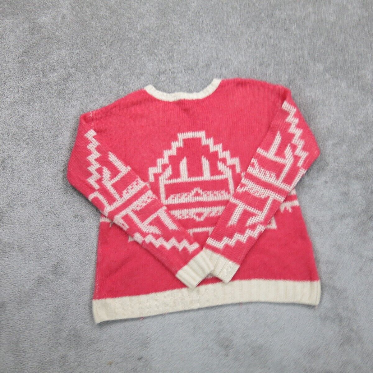 Forever 21 Womens Pullover Sweater Geometric Crew Neck Cotton Red White Large