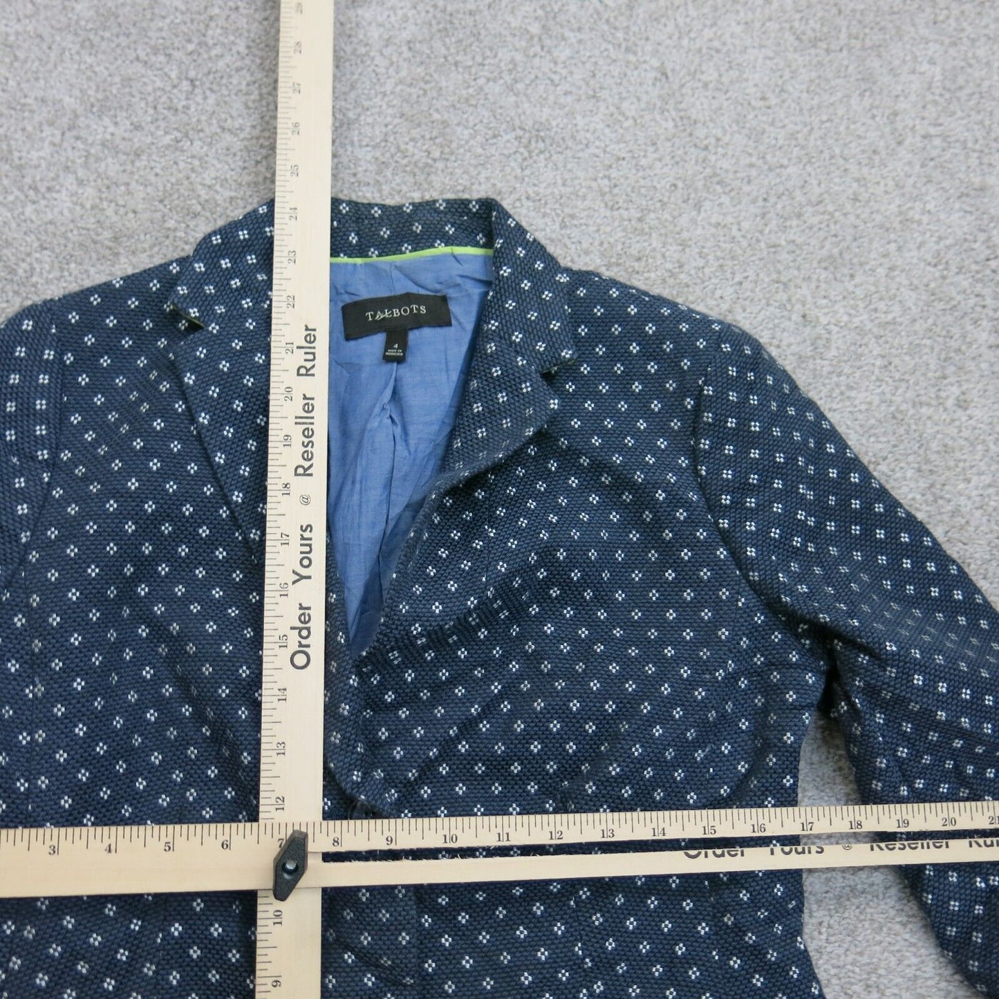 Talbots Womens Embroidered Blazer Coat Single Breasted Blue Size 4