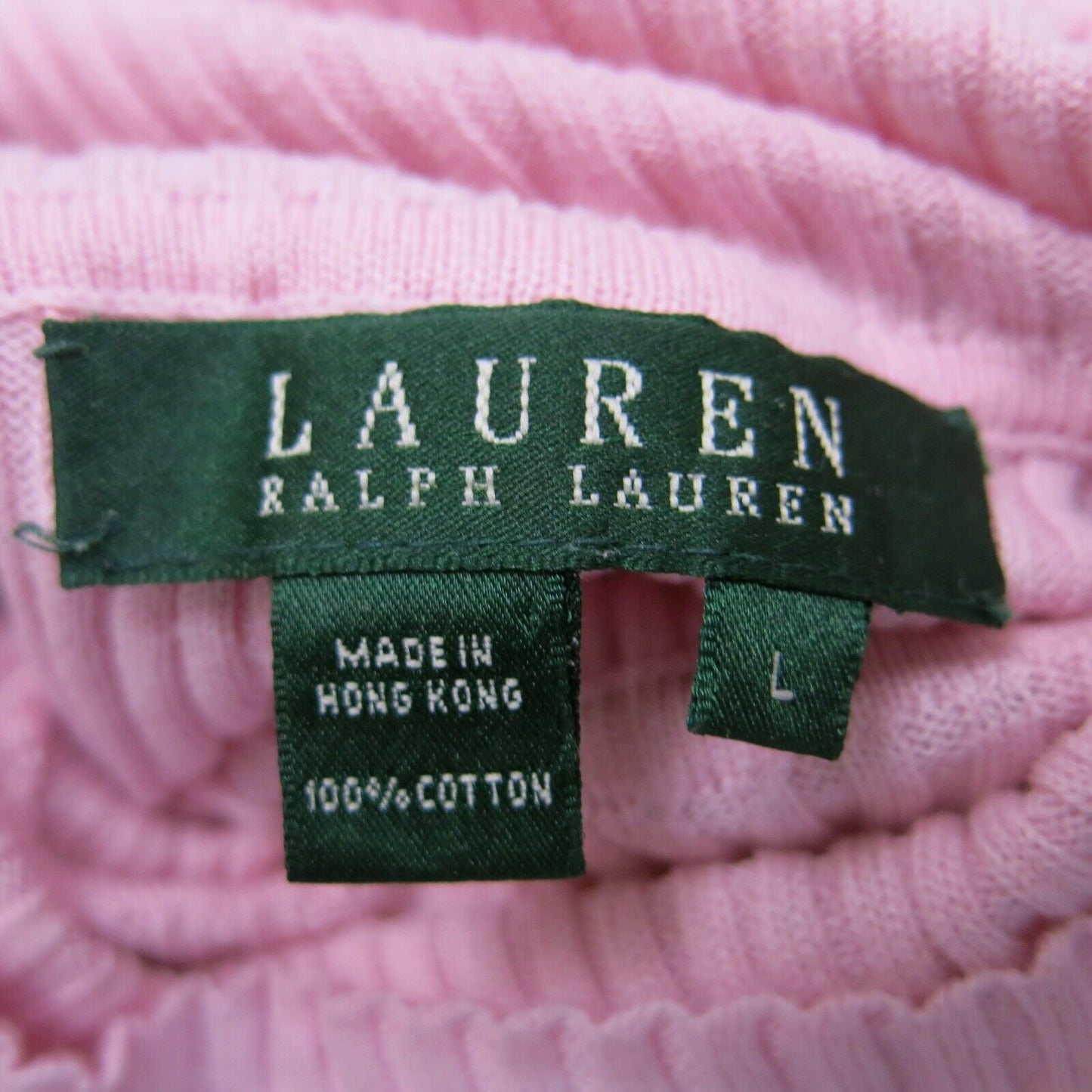 Lauren Ralph Lauren Womens Knitted Sweater 100% Cotton High Neck Striped Pink L