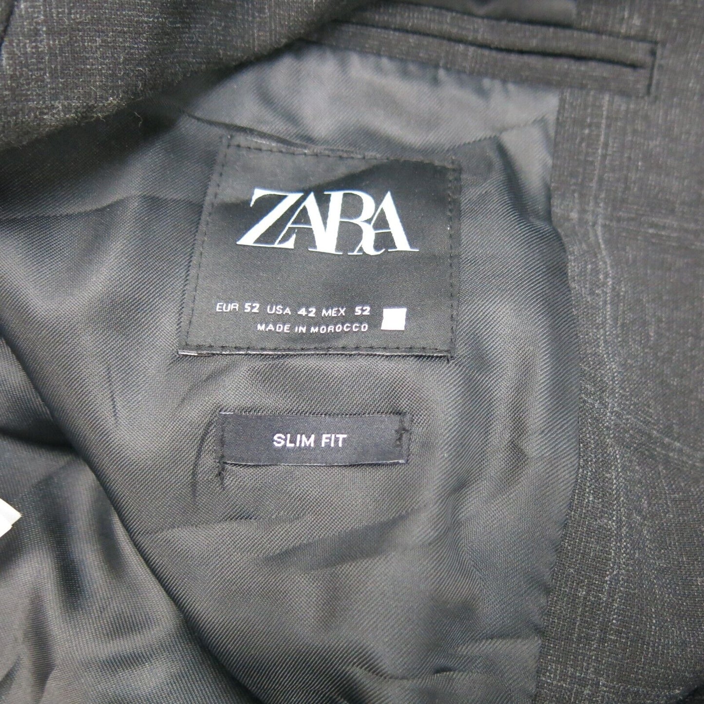 Zara Men Blazer Coat Slim Fit Single Breasted Long Sleeves Pocket Black Size 42