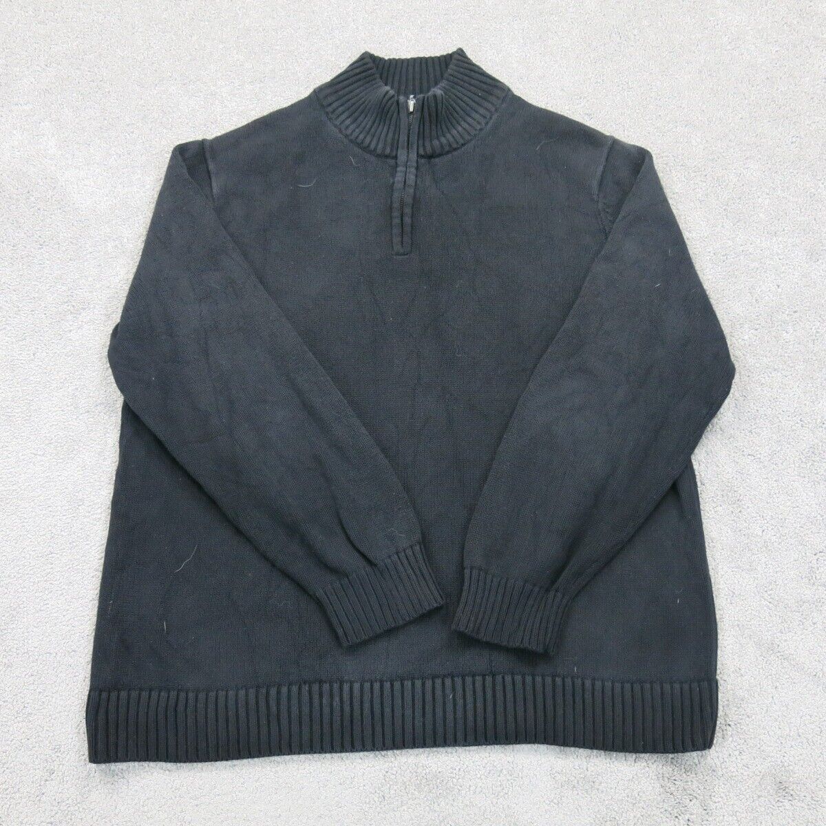 L.L. Bean Mens Pullover Sweater Knitted 1/4 Zip Mock Neck Long Sleeves Black XL