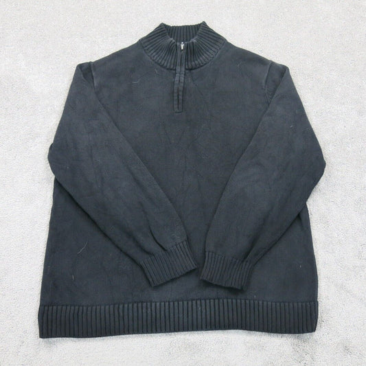 L.L. Bean Mens Pullover Sweater Knitted 1/4 Zip Mock Neck Long Sleeves Black XL
