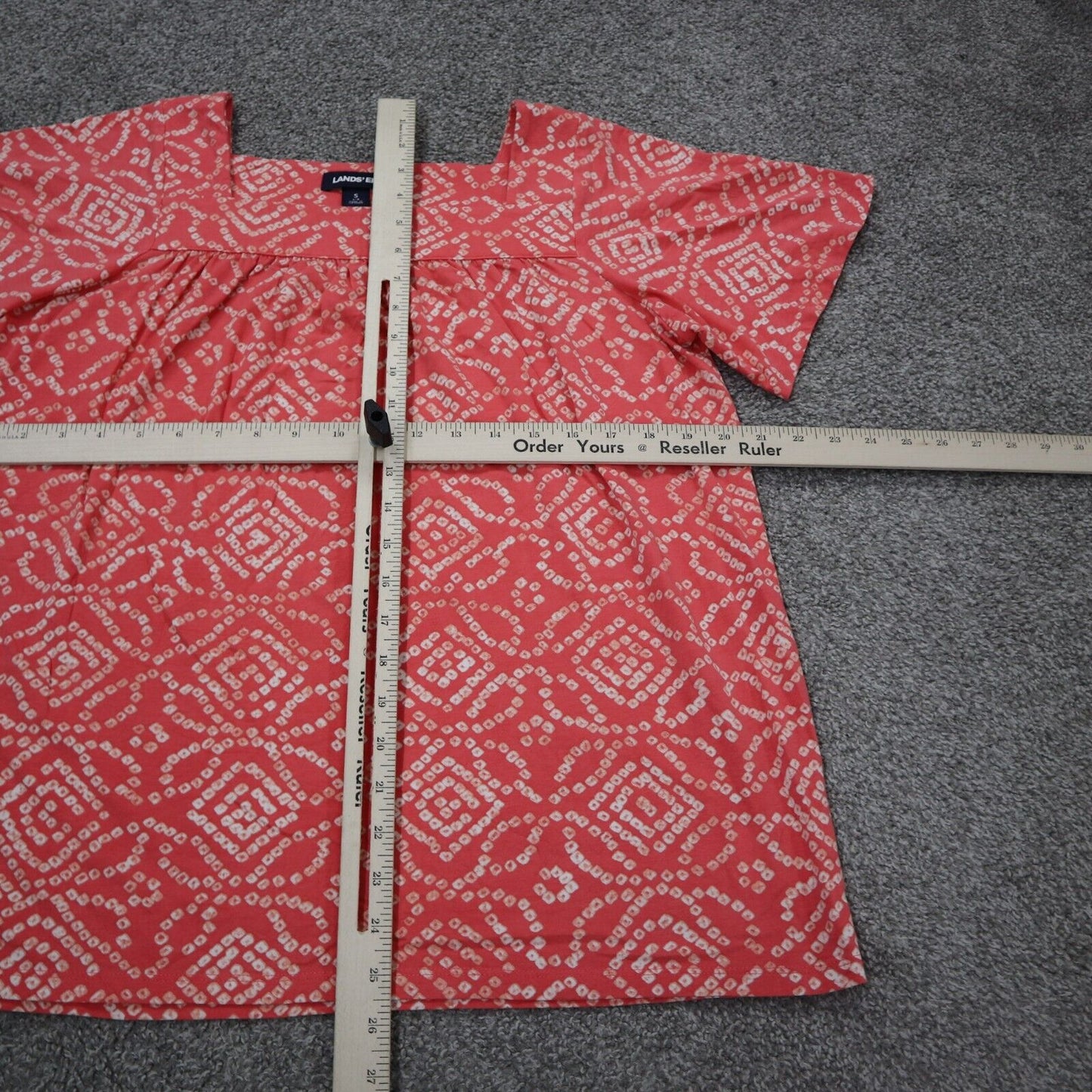 Lands End Womens Blouse Top Square Neck Short Sleeves Floral Orange Size Small