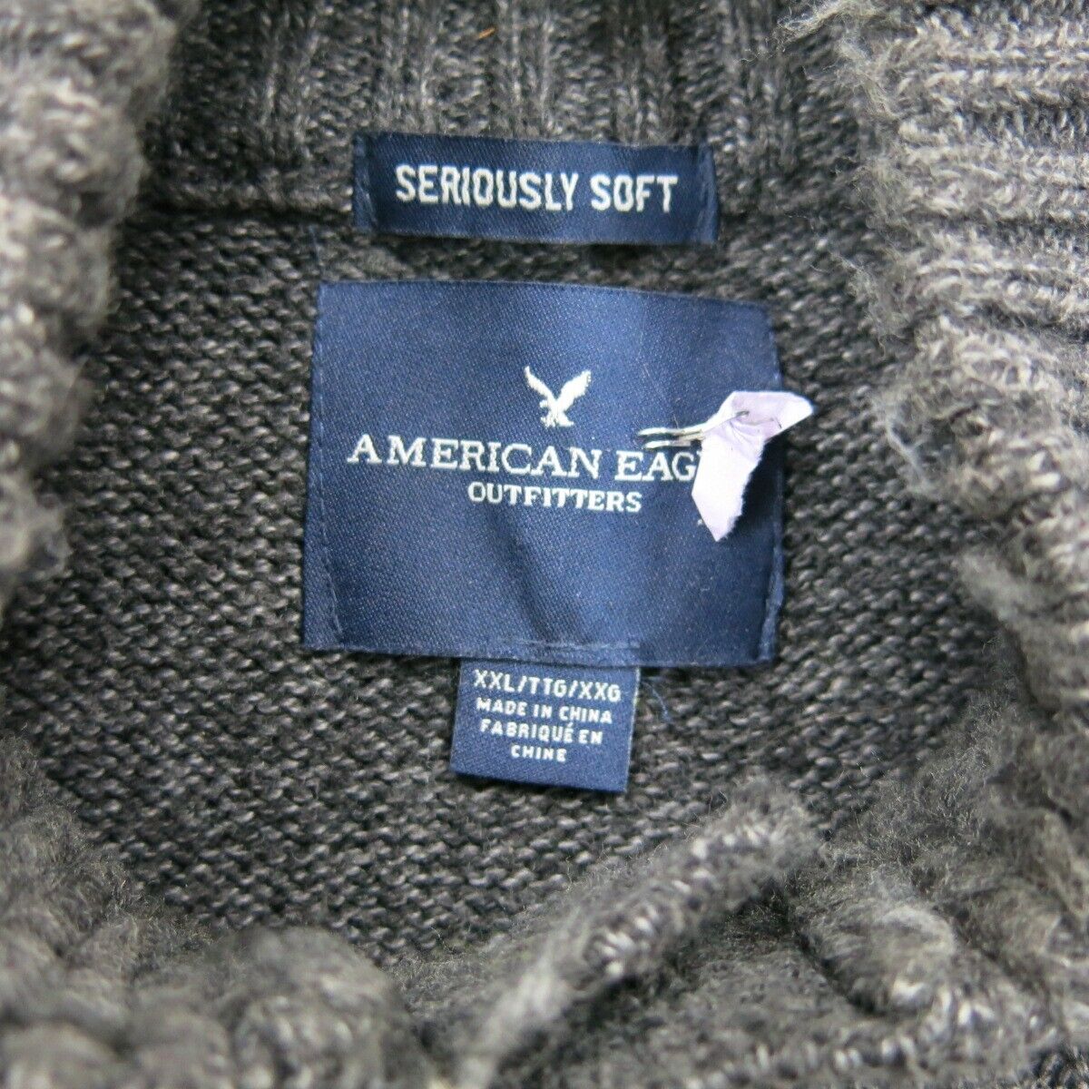 American Eagle Mens Pullover Sweater Mock Neck Long Sleeve Gray Black Size XXL