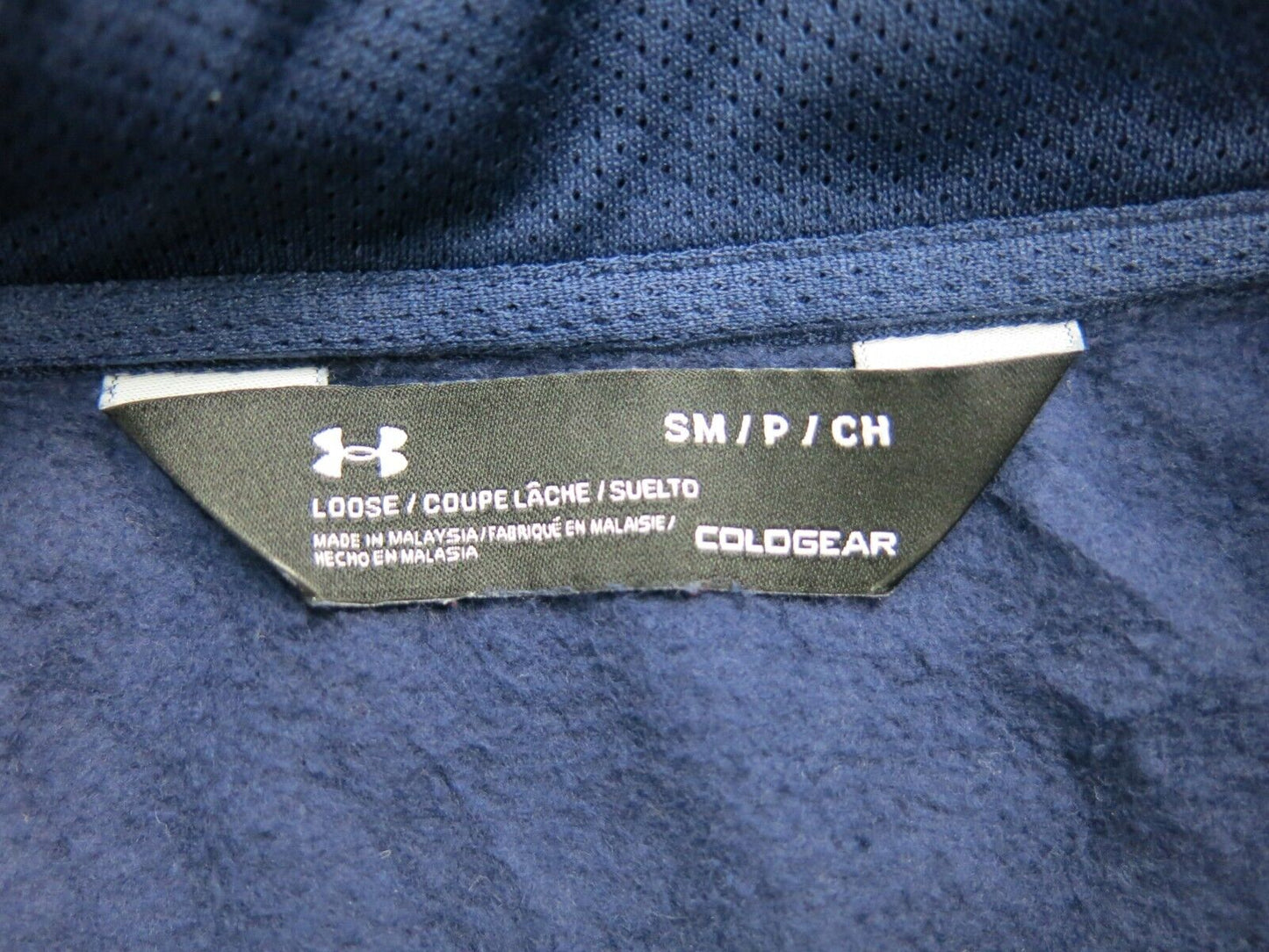 Under Armour Mens Sweater 3/4 Zip Up Sweatshirt Mock Neck Loose Fit Logo Blue SM