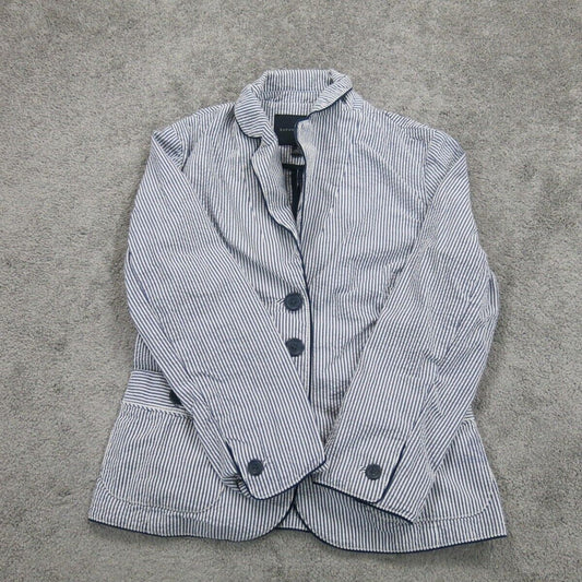 Banana Republic Womens Striped Blazer Coat Single Breasted Pockets Blue White 4