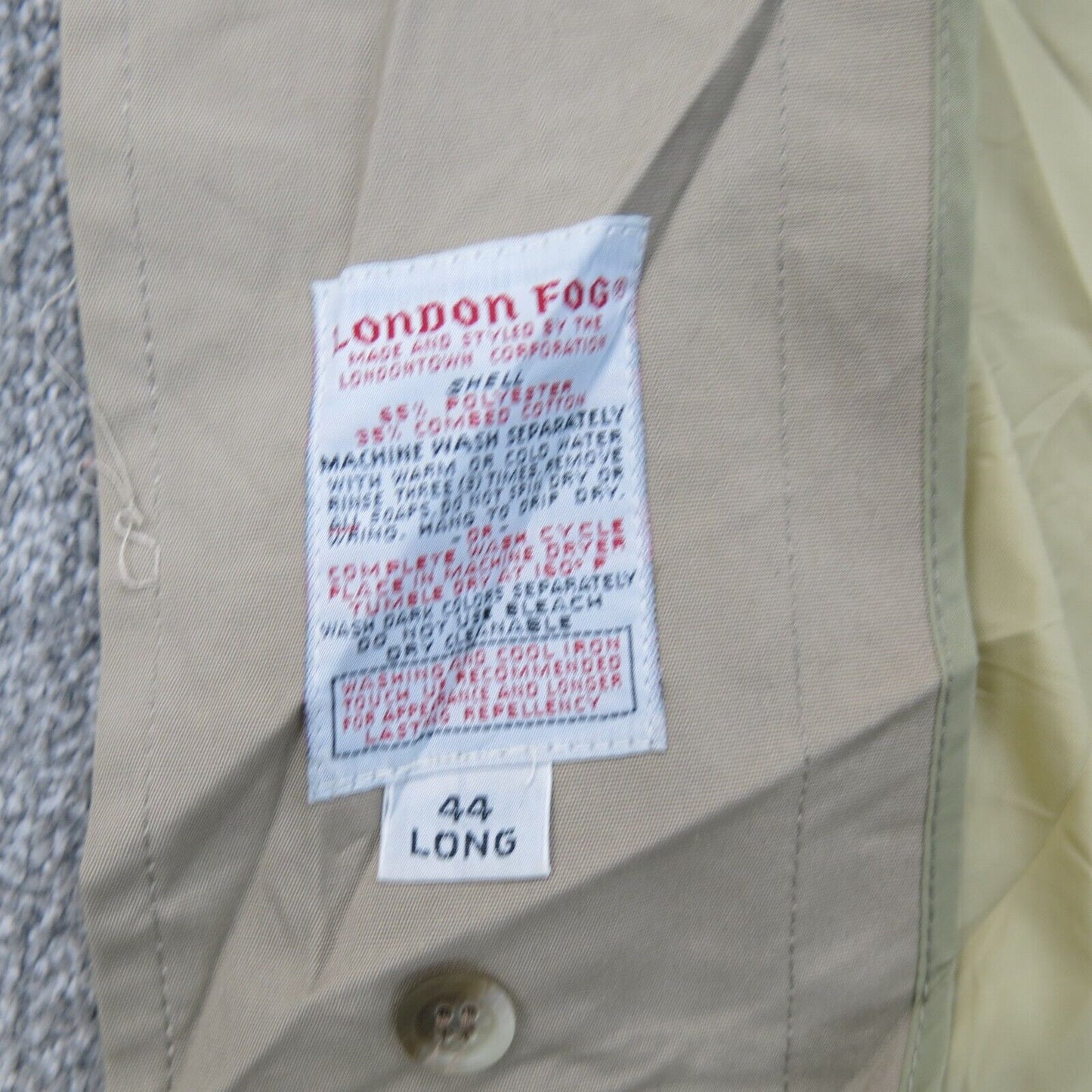 London Fog Mens Overcoat Long Sleeves Pockets Beige Size 44 Long