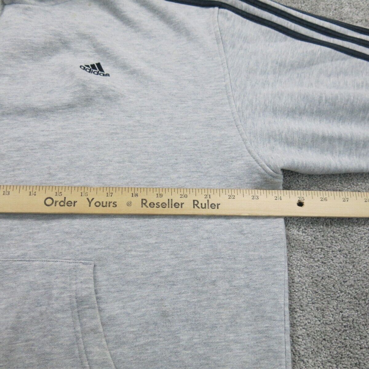 Adidas Mens Hooded Sweatshirt Long Sleeves 3 Striped Pockets Gray Size Large