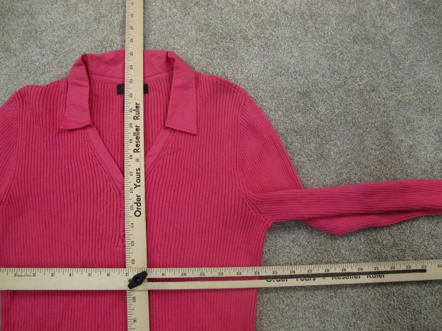 Ralph Lauren Womens Sweater V Neck Collared Long Sleeves Cotton Pink Size Large