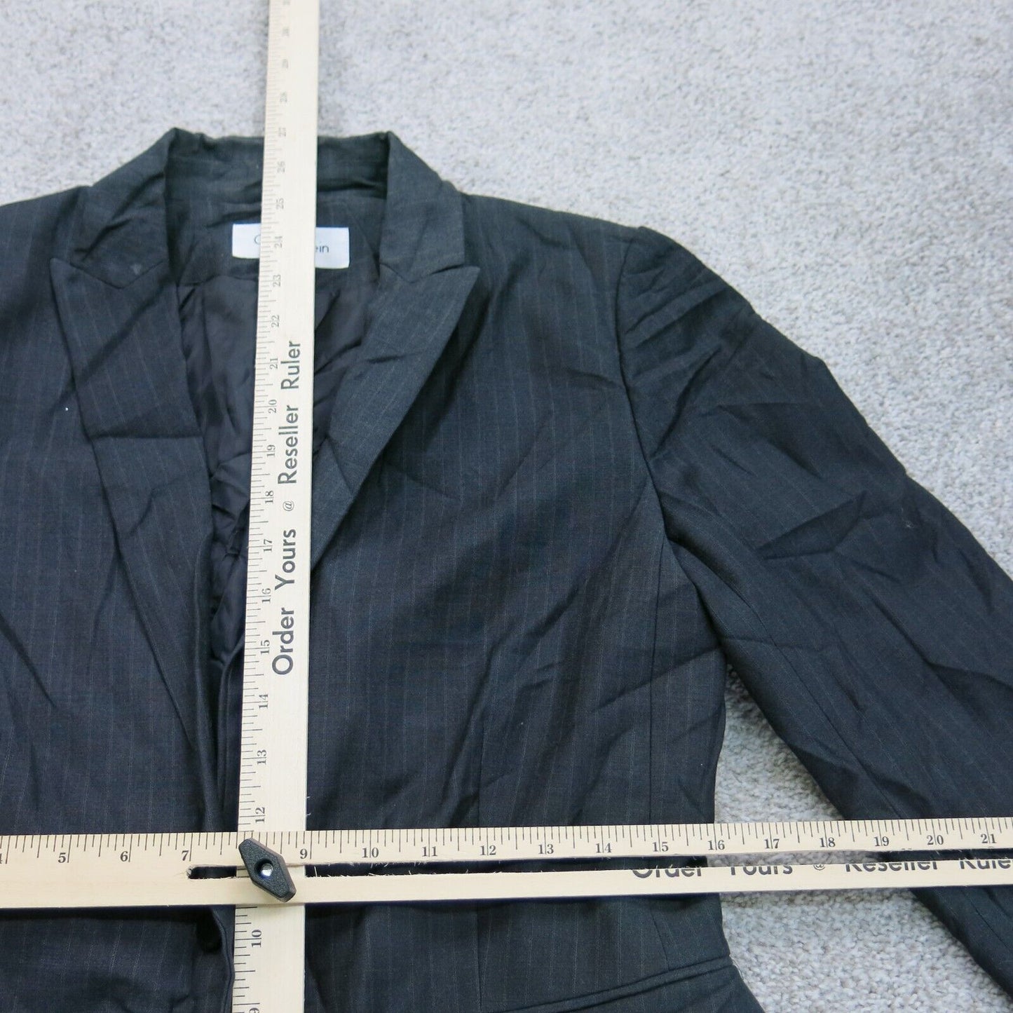 Calvin Klein Womens Blazer Coat Single Breasted Long Sleeves Pocket Black Size 6