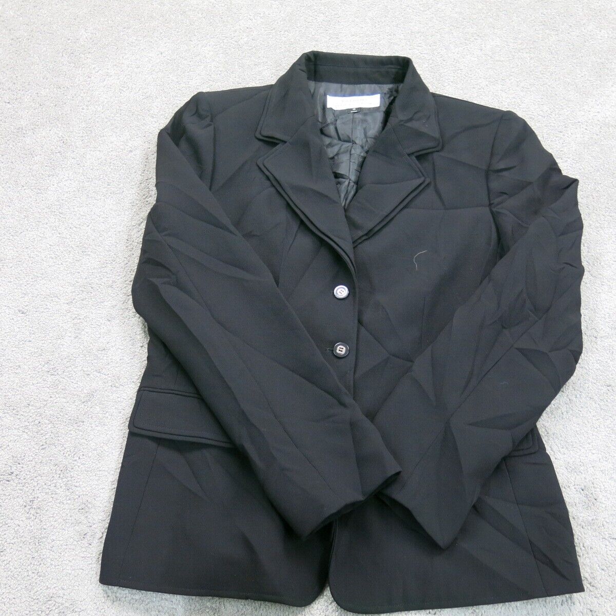 Tahari Womens Blazer Coat Single Breasted Long Sleeves Pockets Black Size 10