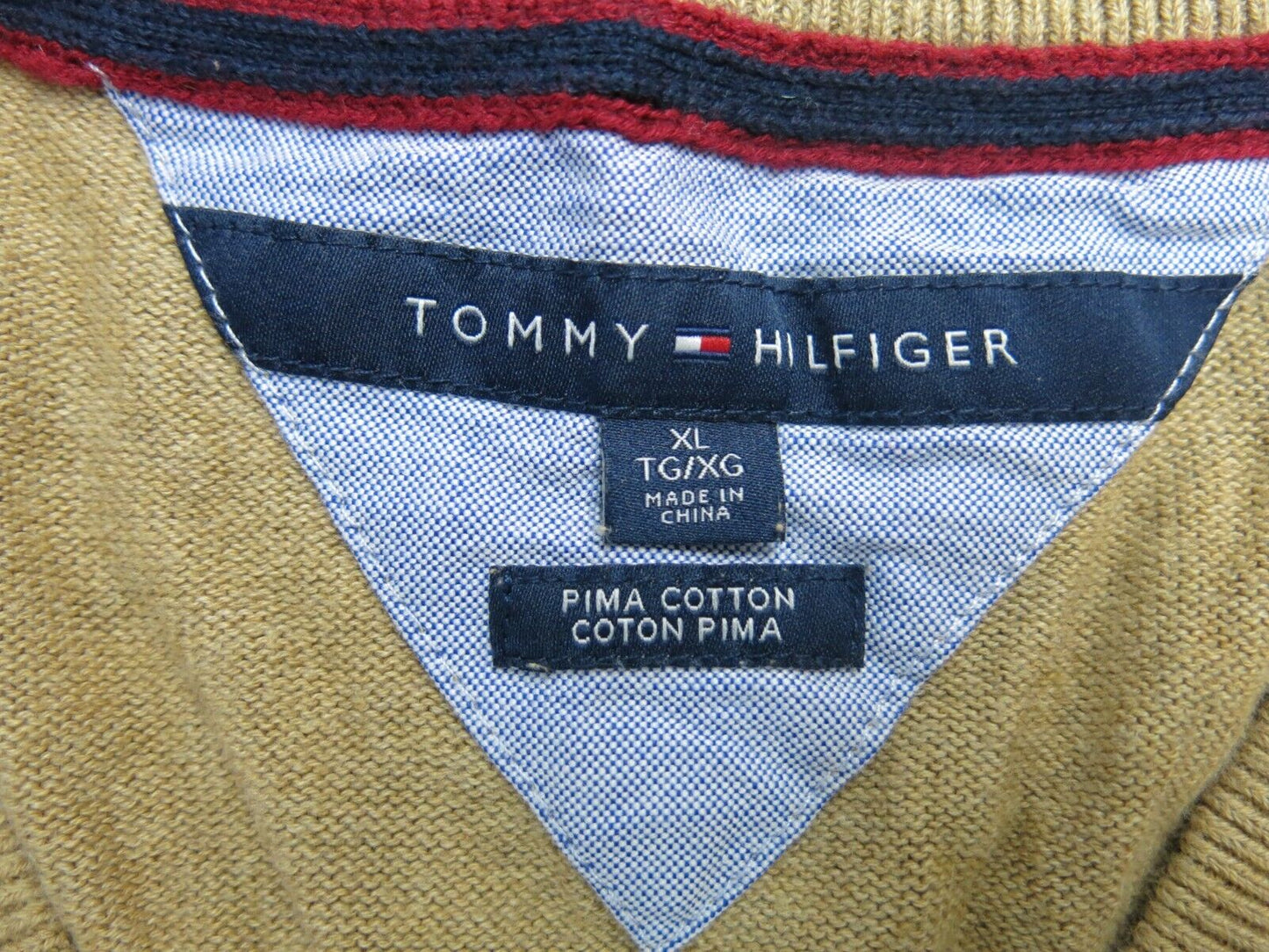 Tommy Hilfiger Mens Sweater V Neck Long Sleeves Pima Cotton Beige Size X Large