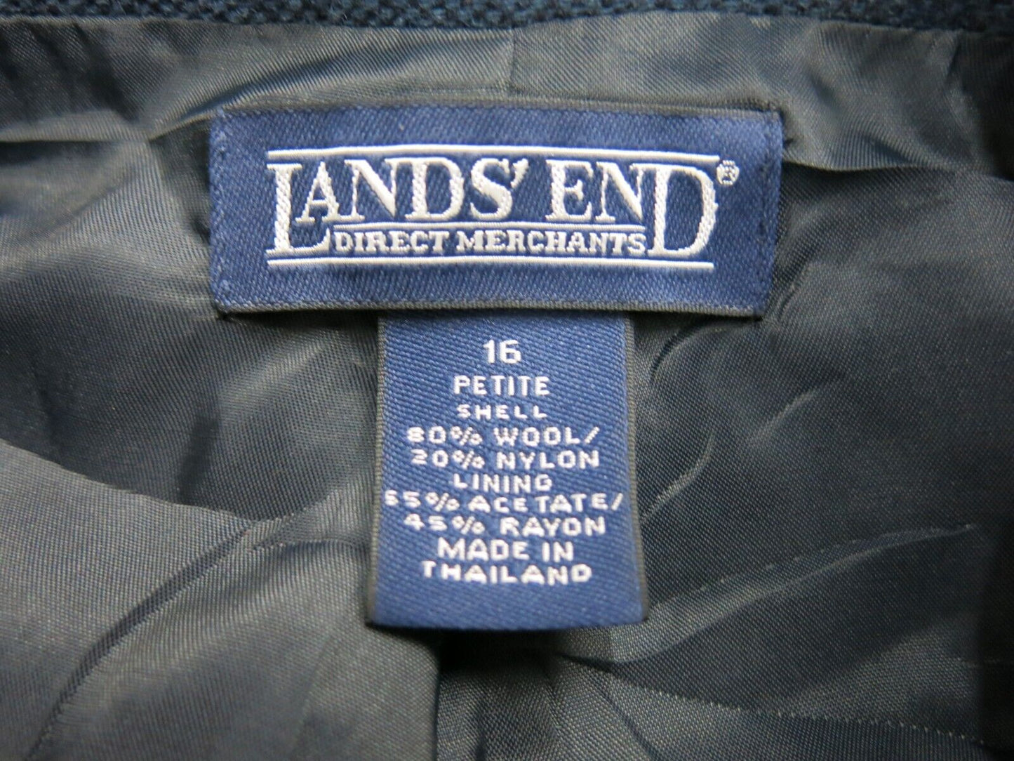 Land s End Women Blouson Coat Jacket Long Sleeve Wool Blend Pocket Blue Size 16