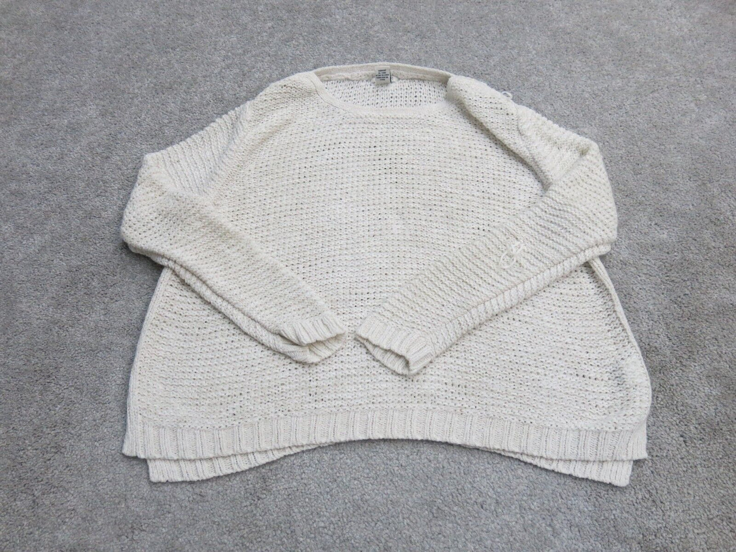 Forever 21 Women Sweater Pullover Knitted Long Sleeves Boat Neck Ivory Size M