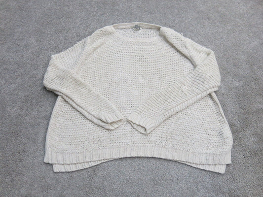 Forever 21 Women Sweater Pullover Knitted Long Sleeves Boat Neck Ivory Size M