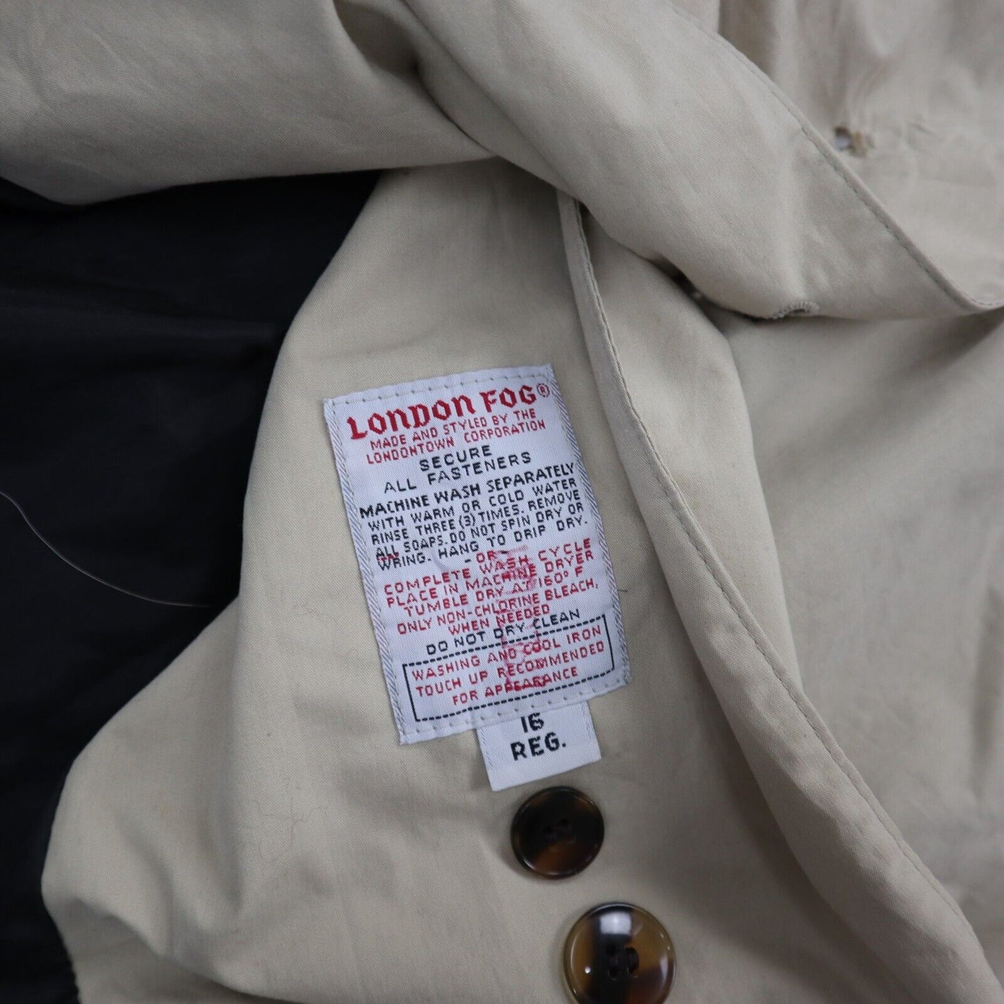 London Fog Womens Pea Coat Double Breasted Long Sleeve Pockets Beige Size 16 Reg