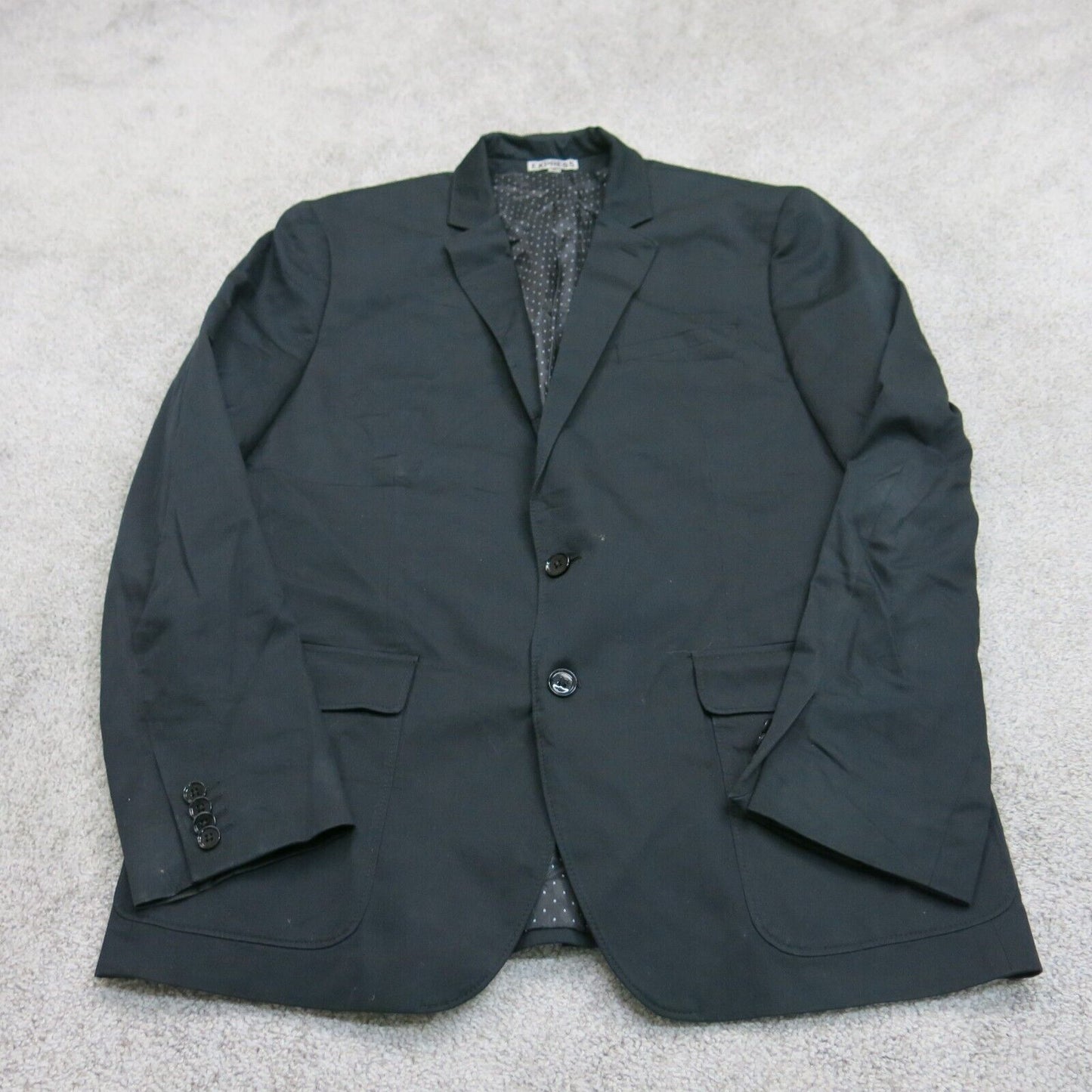 Express Mens Blazer Coat Fitted Single Breasted Long Sleeves Black Size 44R