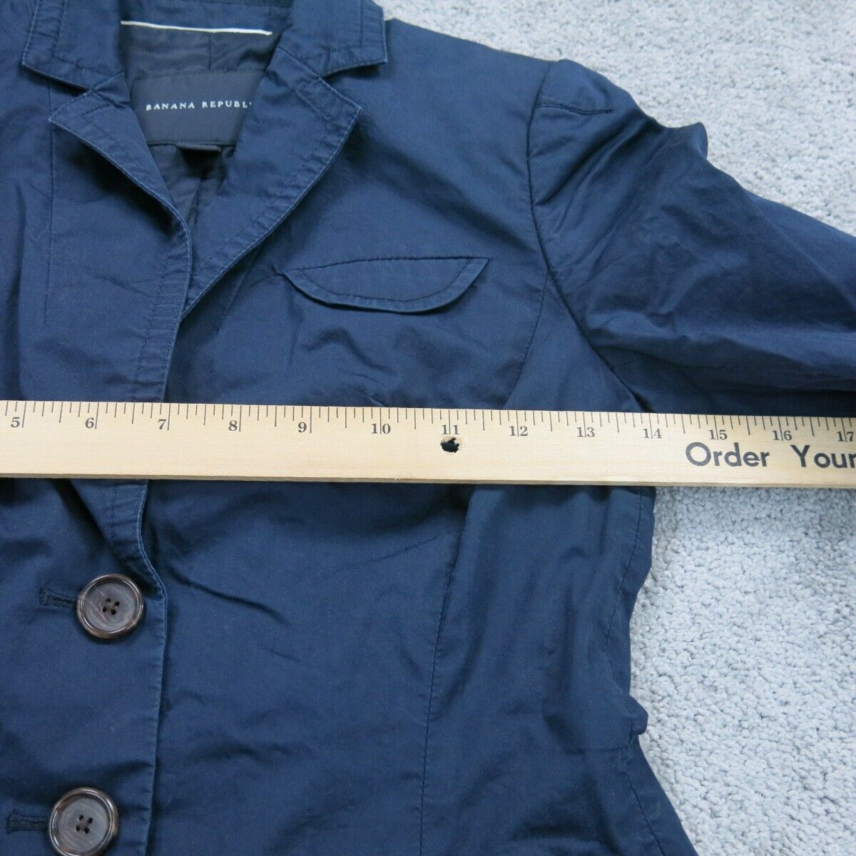 Banana Republic Womens Blazer Coat Front Button Long Sleeves Pockets Blue SZ 0P