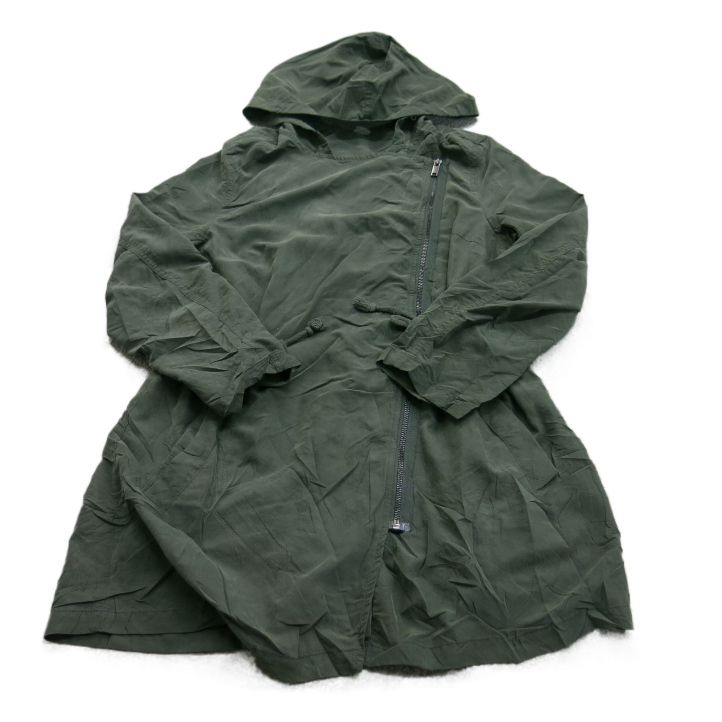 H&M Women Hooded Rain Coat Coat Full Zip Long Sleeve Pocket Olive Green Size 8