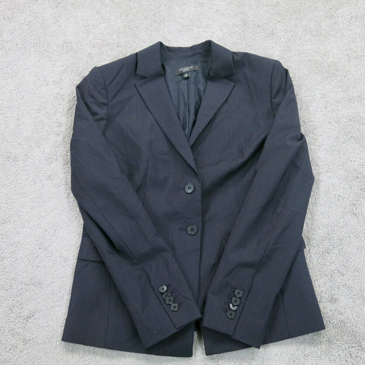 Ann Taylor Womens Blazer Coat Striped Long Sleeve Pockets Black SZ 6 Petite
