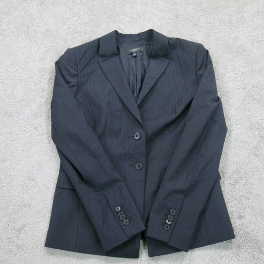 Ann Taylor Womens Blazer Coat Striped Long Sleeve Pockets Black SZ 6 Petite