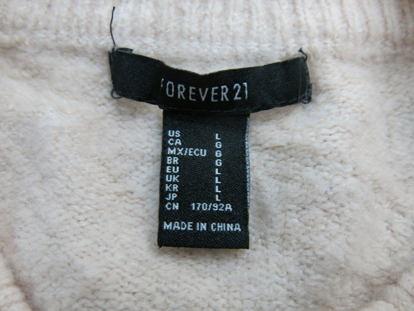 Forever 21 Womens Pullover Crew Neck Sweater Knitted Bell Sleeve Light Pink SZ L