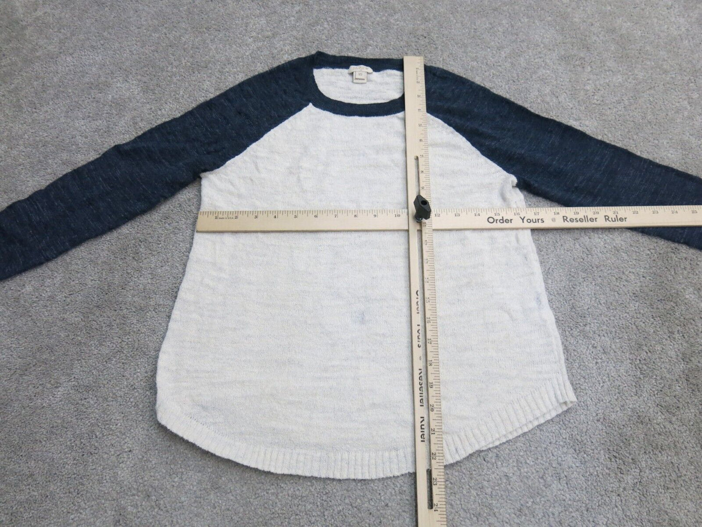 J. Crew Womens Pullover Knitted Sweater 3/4 Sleeves White Blue Size X Small