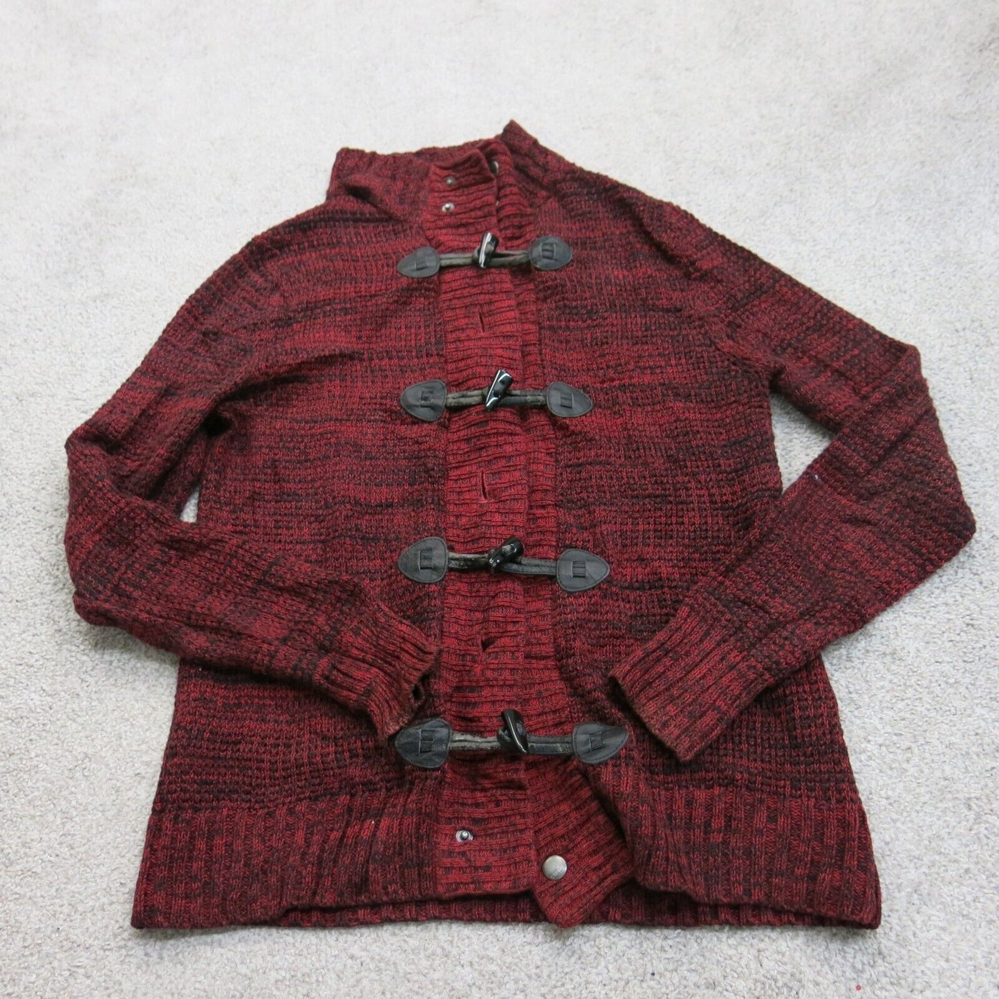Express Womens Cardigan Sweater Buckle Front Long Sleeves Maroon Red Size Small
