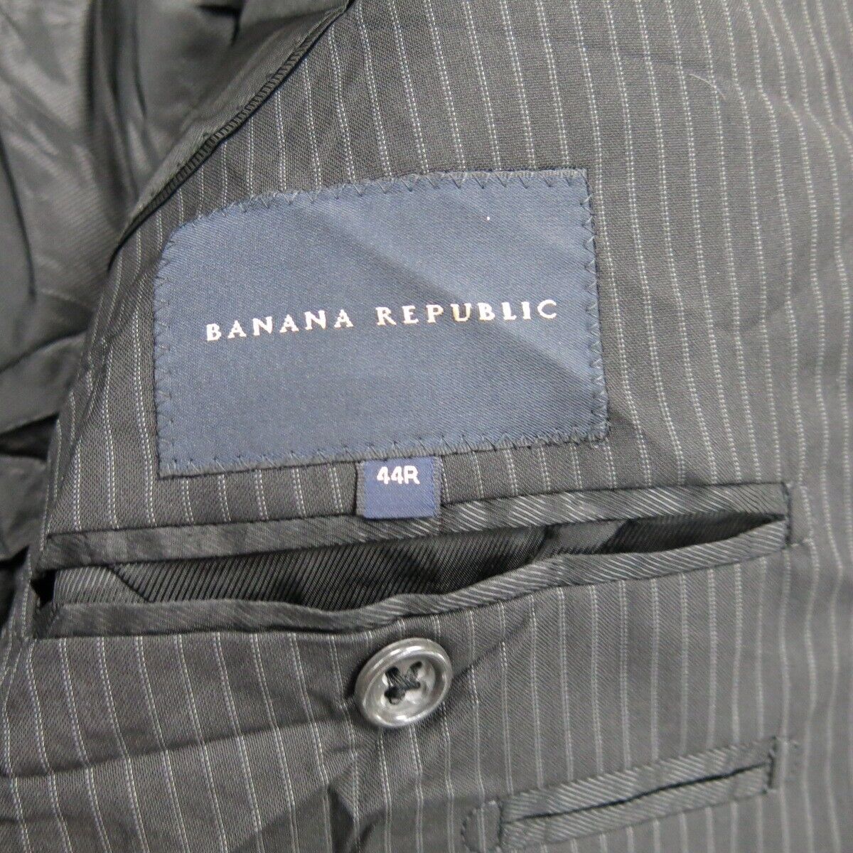 Banana Republic Men Blazer Coat Striped Single Breasted Long Sleeve Black SZ 44R