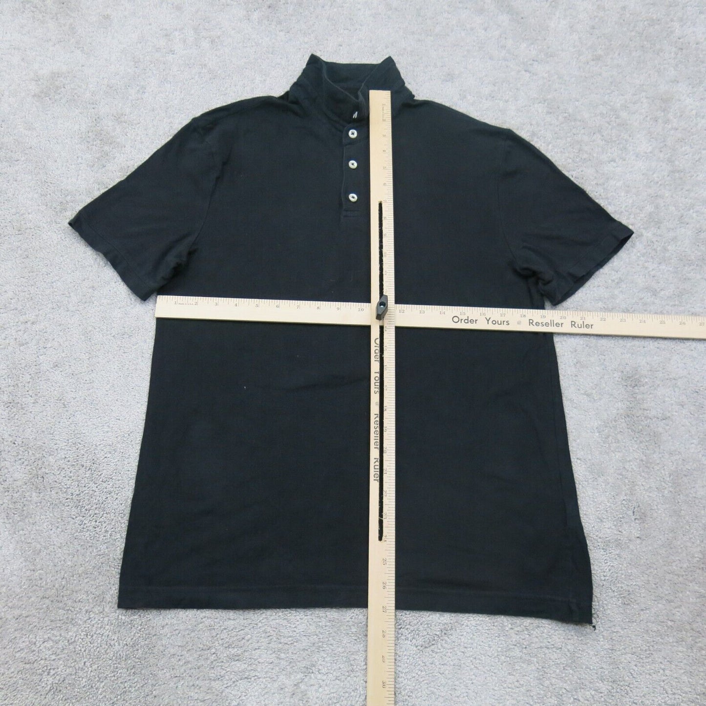 H&M Mens Polo Shirt Short Sleeves Collar Button Slim Fit Black Size Medium