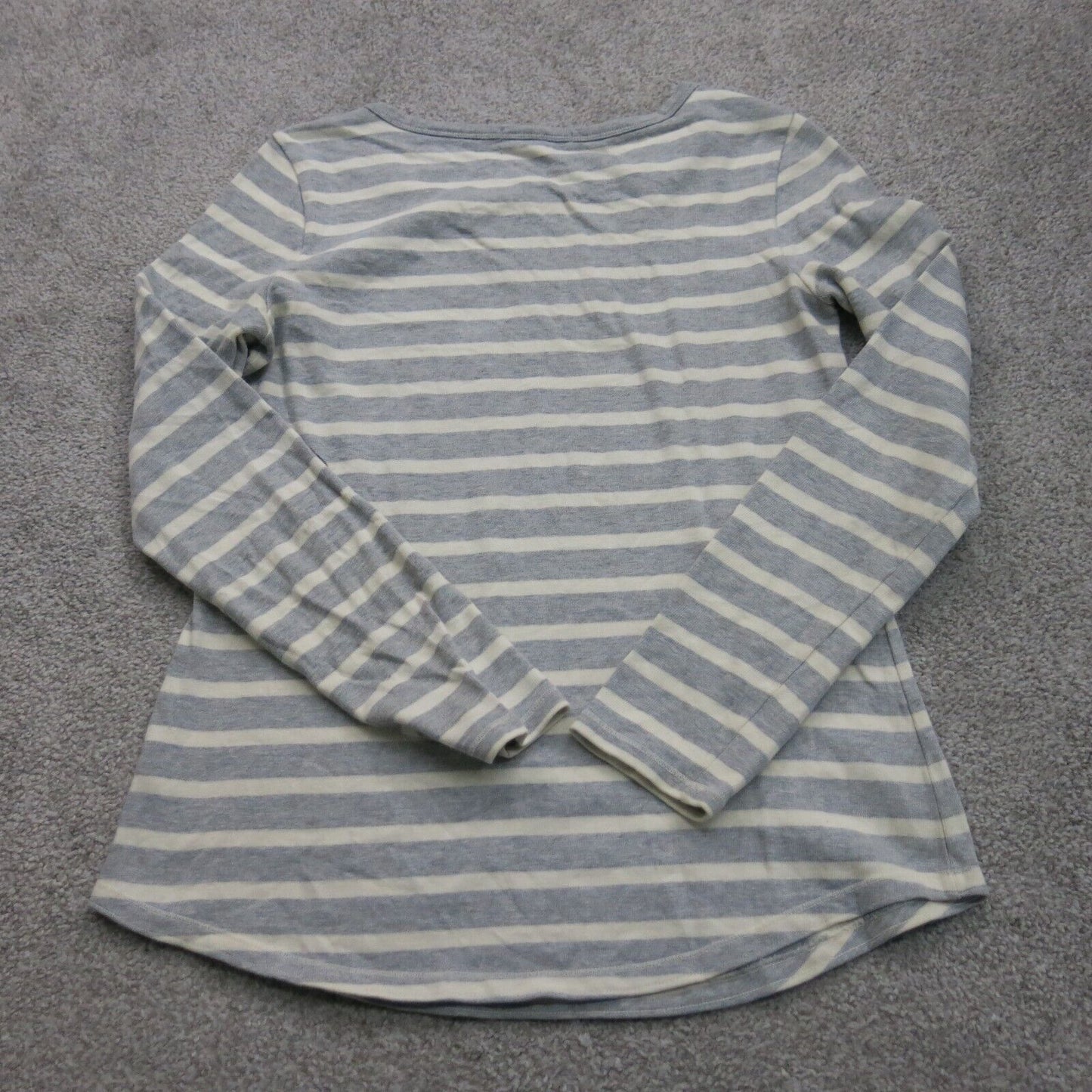 GAP Women Pullover Sweatshirt Round Neck Long Sleeve Striped Gray White SZ Small