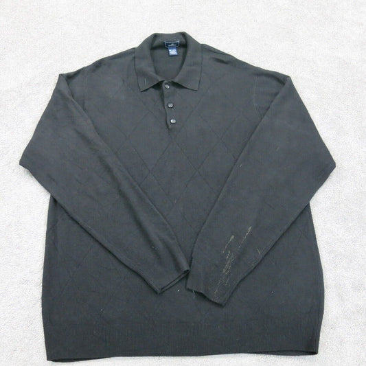Dockers Mens Pullover Sweater Collared Front Button Long Sleeves Black Size 3X