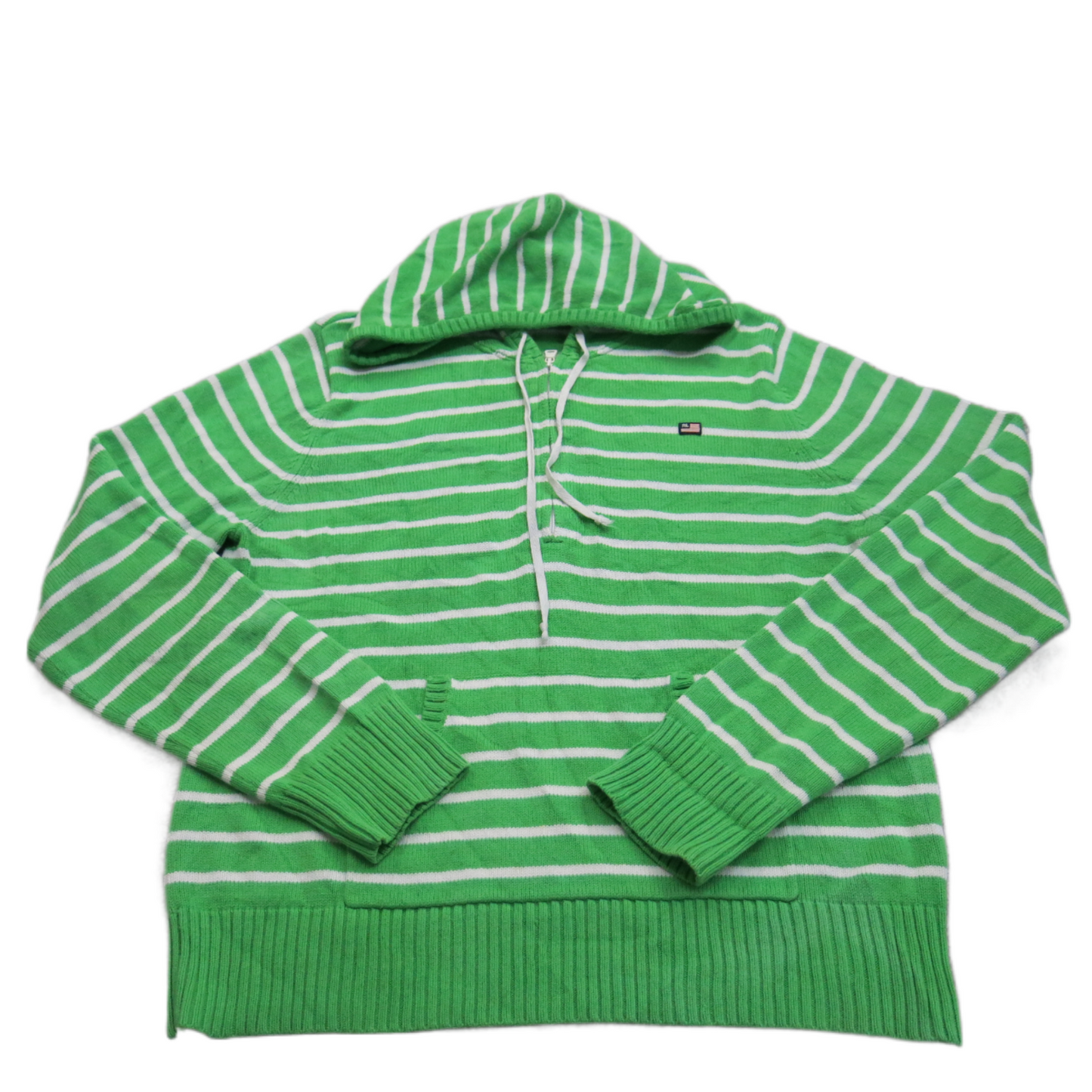 Ralph Lauren Women Hoodie Sweater Knitted 1/4 Zip Long Sleeve Green White SZ L/G