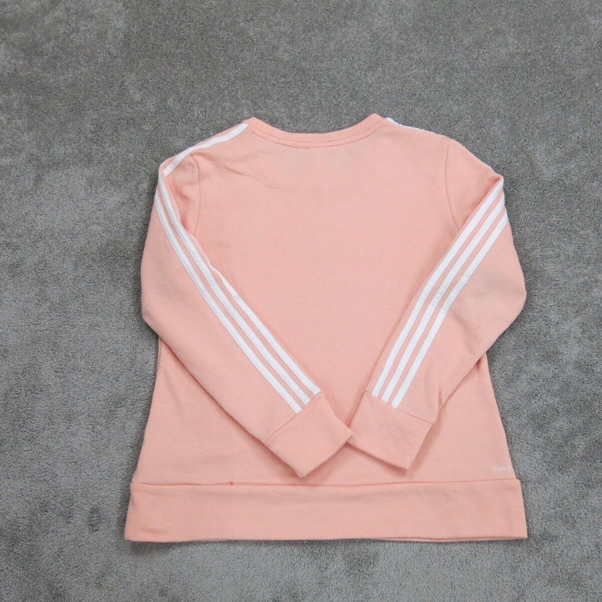 Adidas Womens 3 Stripe Sweatshirt Top Crew Neck Long Sleeve Logo Peach SZ Medium