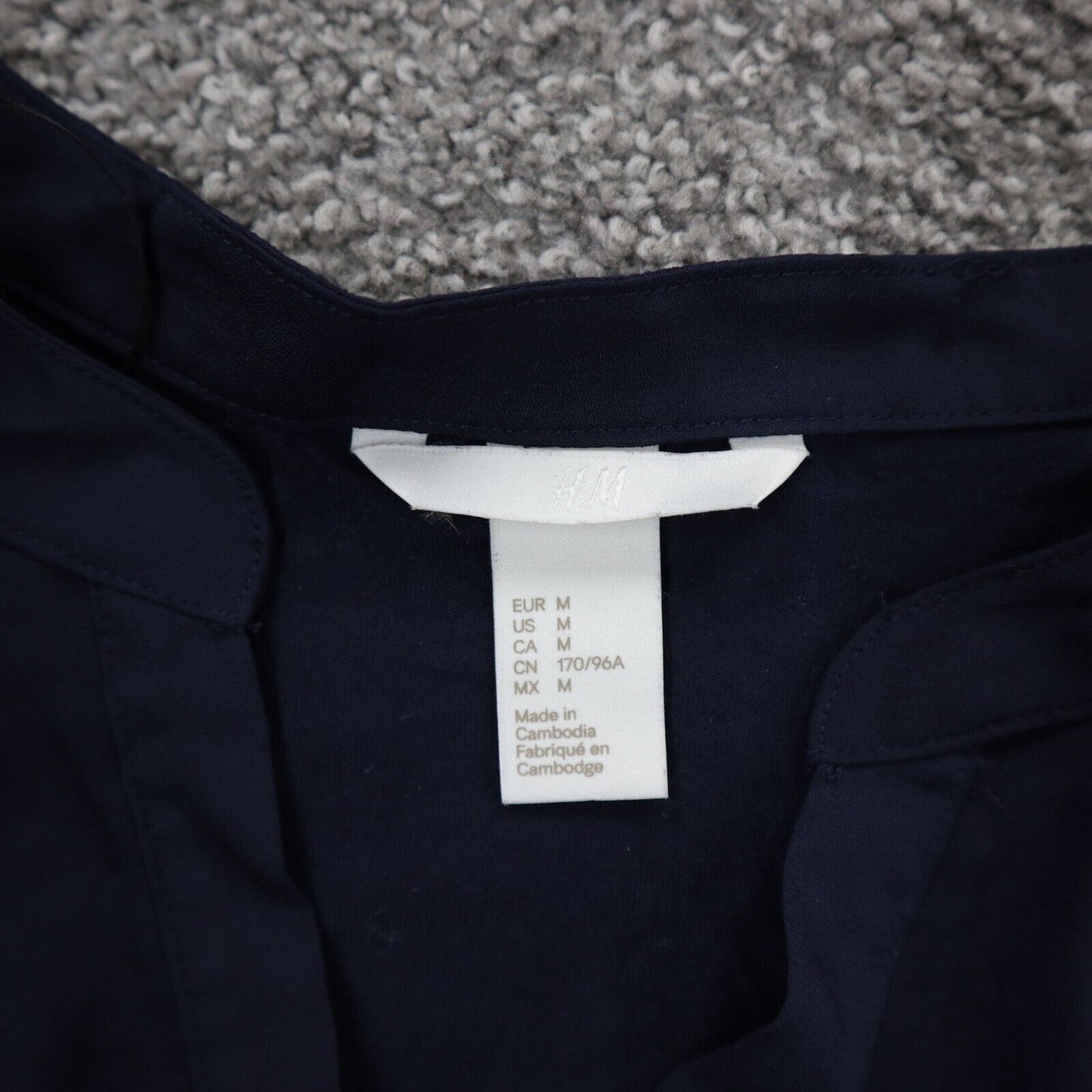 H&M Womens Blouse Top Henley Neck 1/4 Sleeves Pockets Navy Blue Size Medium