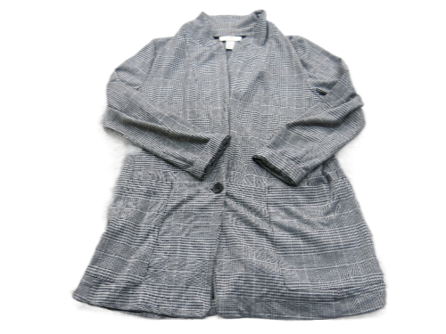 H&M Womens Tweed Blazer Coat Long Sleeve one Button Pockets Black White Size 12