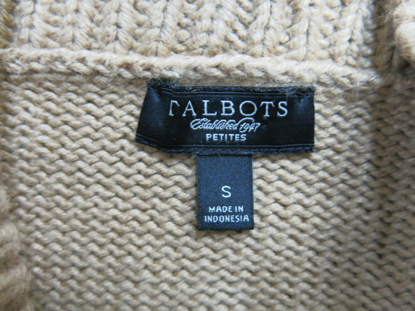 Talbots Womens Cardigan Knitted Sweater 3/4 Sleeve Buckle Brown SZ Small Petite
