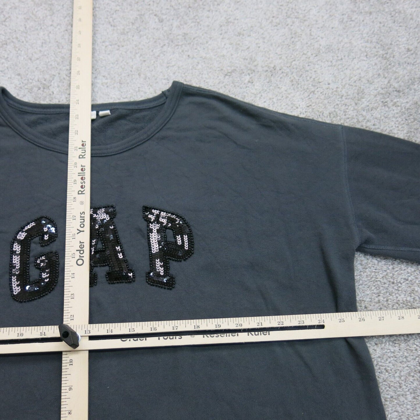 Gap Womens T Shirt Top Crew Neck Long Sleeves Logo Charcoal Black Size XL