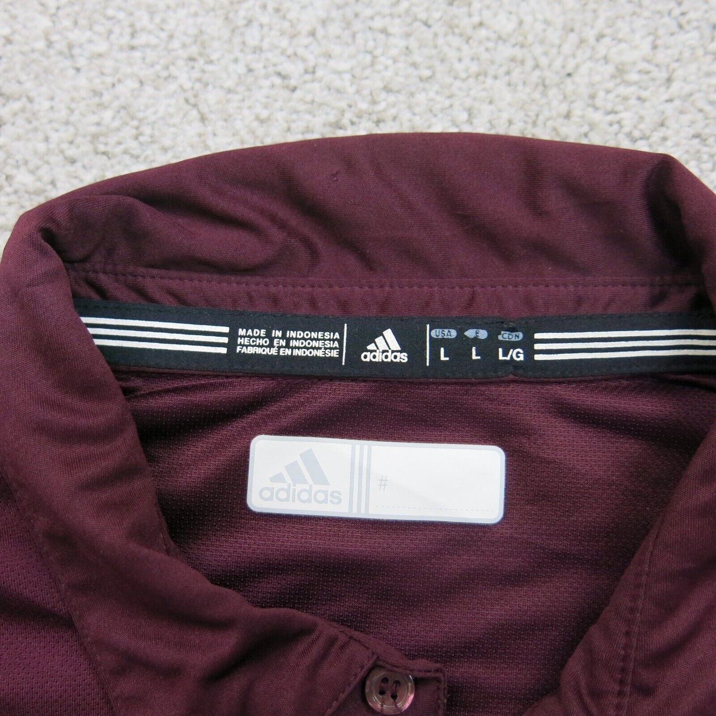 Adidas Mens Polo Shirt Short Sleeves Side Slit Front Button Maroon Size Large