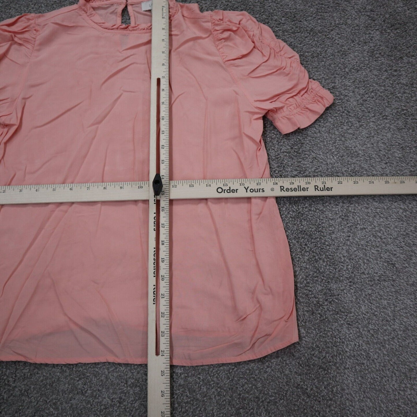 Loft Womens Casual Blouse Top Ruched Short Sleeves Round Neck Pink Size Small
