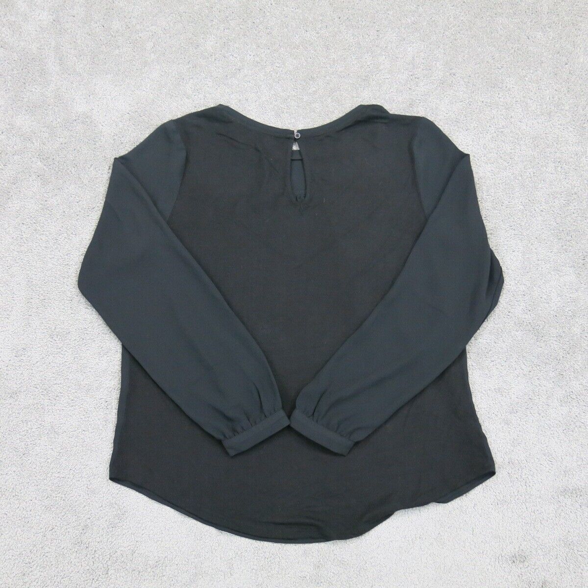 Loft Women Blouse Top Crew Neck Long Sleeve Back Keyhole Black Size Small