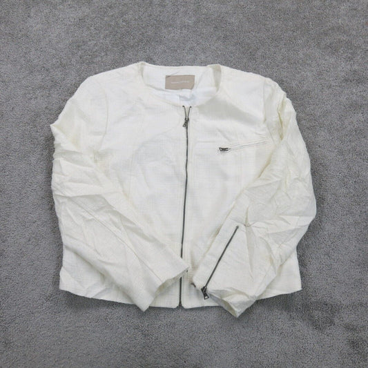 Banana Republic Women Full Zip Scrub Jackets Crew Neck Long Sleeve White Size 14