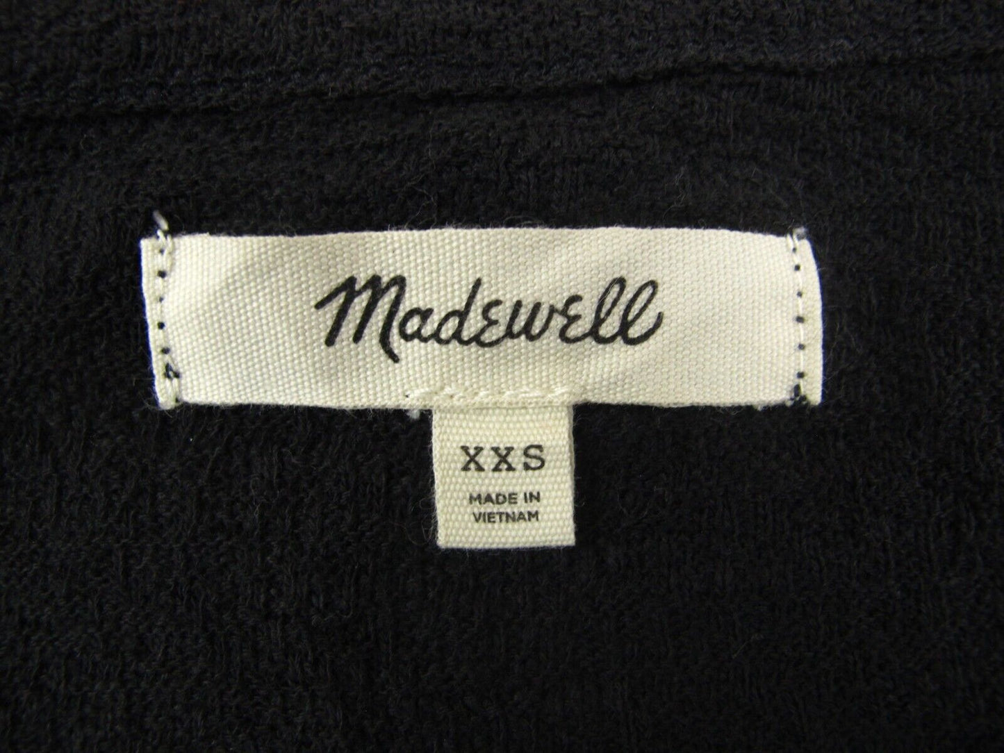 Madewell Womens Pullover Sweater Round Neck Front knot 100%Cotton Black Size XXS