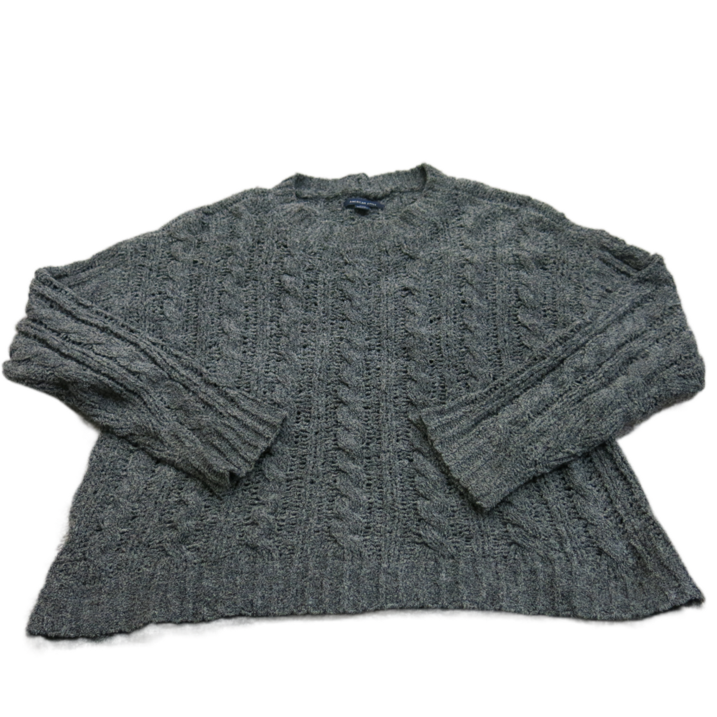 American Eagle Womens Cable Knit Sweater Crew Neck Long Sleeves Black SZ Medium