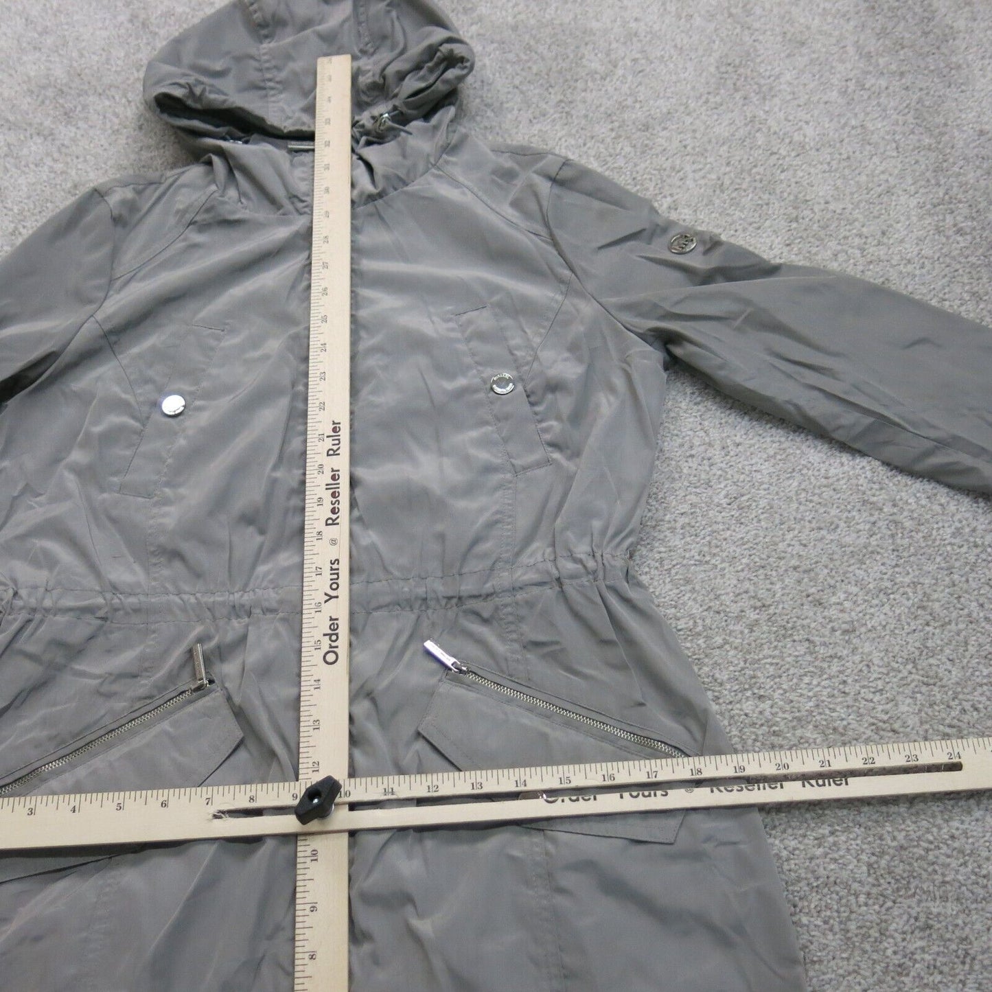 Michael Kors Womens Hoodie Jacket Full Zip Up Long Sleeves Pockets Gray SZ Small
