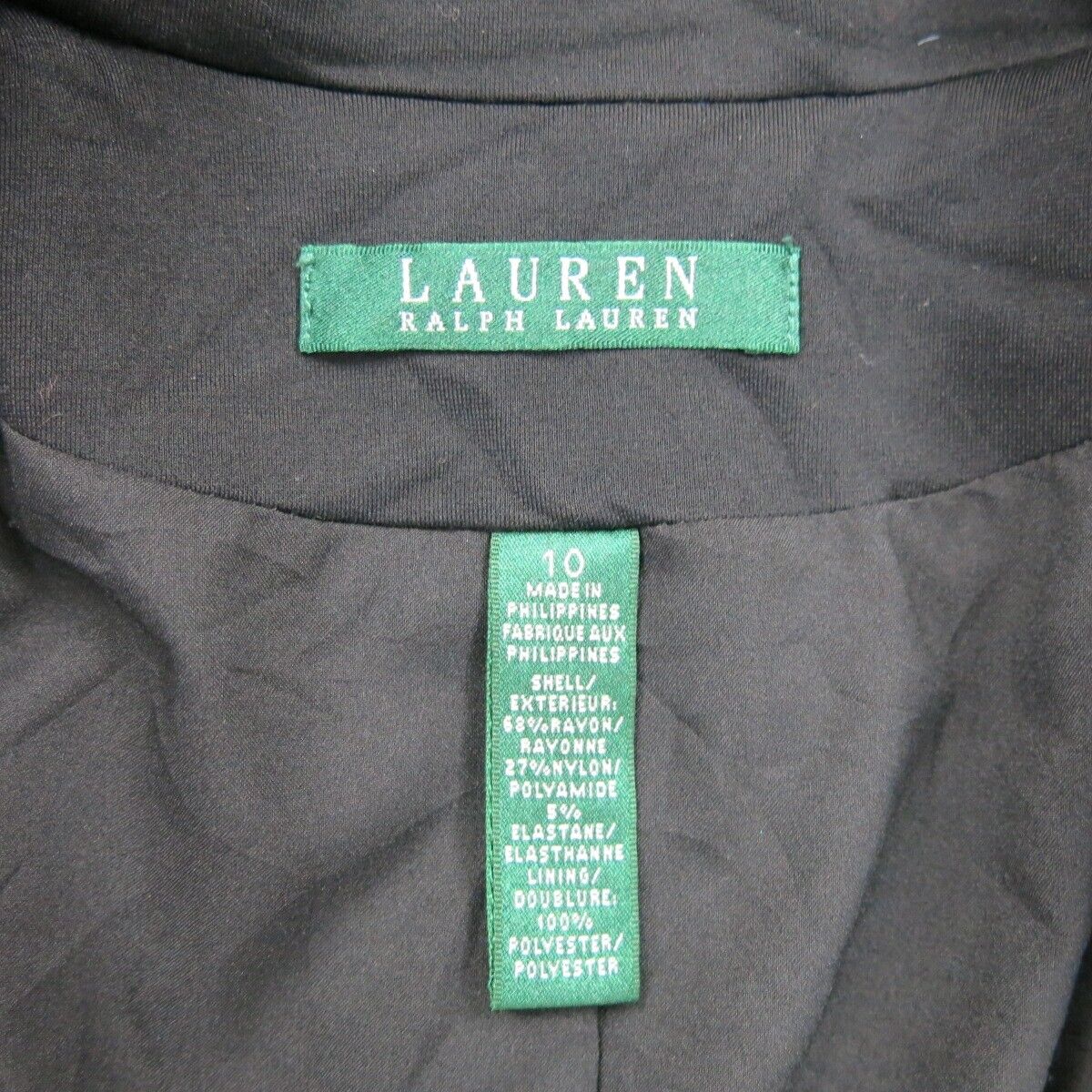 Lauren Ralph Lauren Womens Blazer Coat Single Breasted Long Sleeves Black SZ 10
